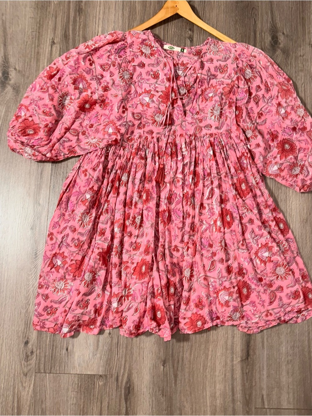 Dolma Cotton Dress Mini Botanical Floral Puff Sleeves Fully Lined